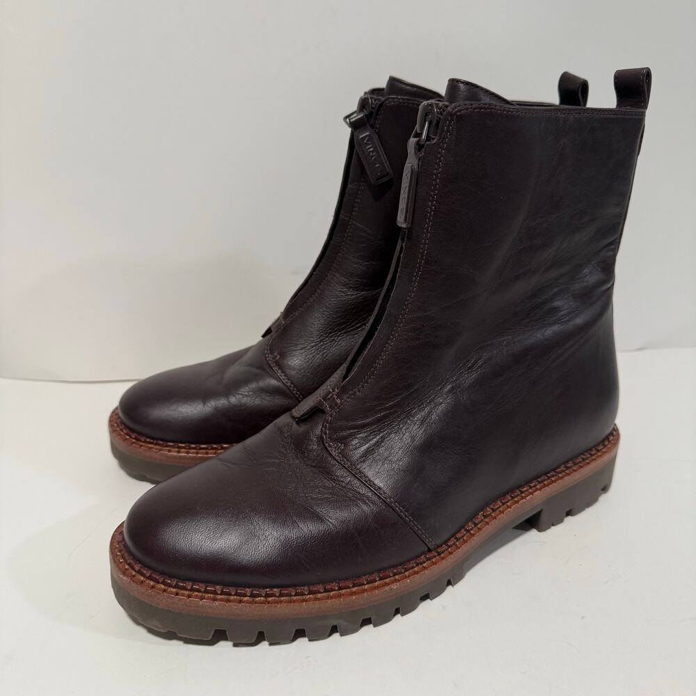 Vince Dark Brown Leather Zip Front Ankle Boots